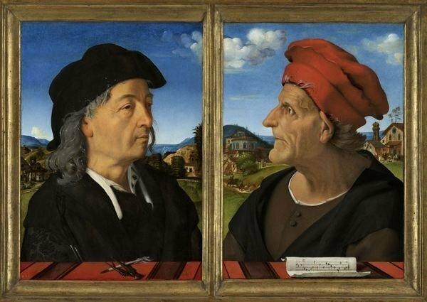 Portraits of Giuliano and Francesco Giamberti da Sangallo, 1482-5 by Piero di Cosimo Art Print East Urban Home Size: 28.4cm H x 40cm W x 0.2cm D, Form on Productcaster.