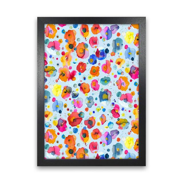 Bohemian Naive Flowers Blue - Graphic Art Print on Paper 17 Stories Frame Option: Black Framed, Size: 63cm H x 46cm W x 3cm D on Productcaster.