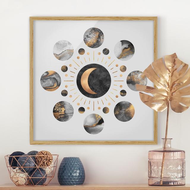 Moon Phases Abstract Gold - Picture Frame Graphic Art World Menagerie Format: Brown, Size: 50cm H x 50cm W x 2cm D on Productcaster.