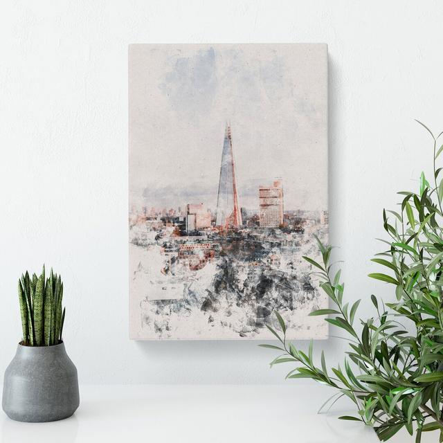 The Shard In London Vol.5 Watercolour - Wrapped Canvas Print East Urban Home Size: 91cm H x 60cm W x 3cm D on Productcaster.