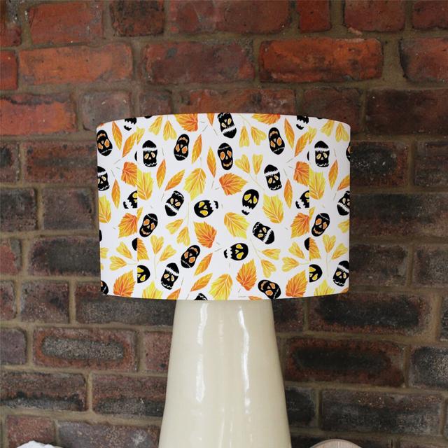 Autumn Leaves & Halloween Skulls Cotton Drum Lamp Shade The Seasonal Aisle Size: 22cm H x 25cm W x 25cm D on Productcaster.