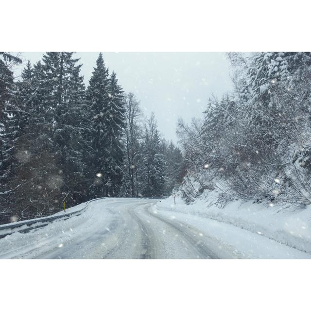 Winter Road From The Car by Saso Novoselic - No Frame Print on Canvas Alpen Home Size: 61cm H x 91cm W on Productcaster.