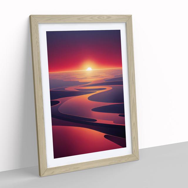 Futuristic Sunset View House of Hampton Size: 64cm H x 46cm W x 2cm D, Frame Colour: Oak on Productcaster.