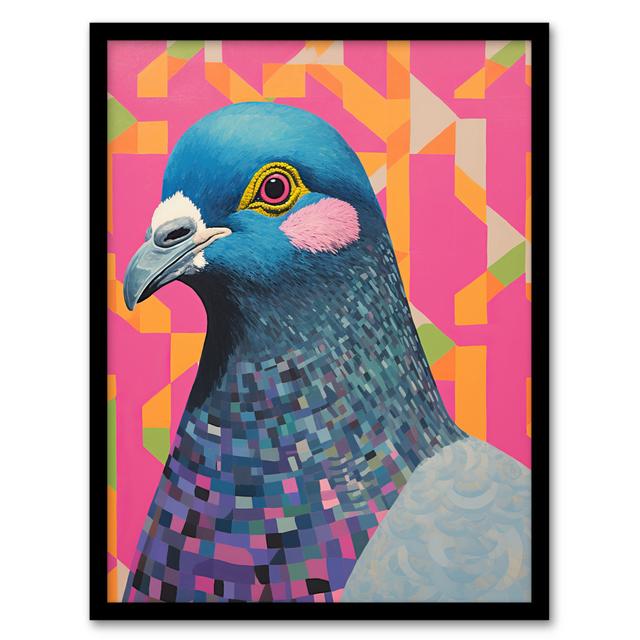 Perky Pigeon Pink Blue Vibrant Animal - Single Picture Frame Art Prints Wee Blue Coo on Productcaster.