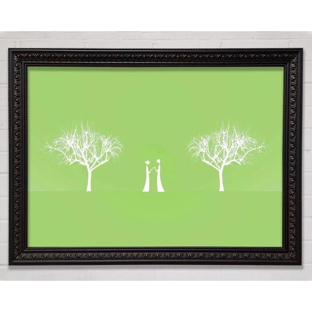 Love Between The Trees And Moon Pink - Single Picture Frame Art Prints Bright Star Size: 29.7cm H x 42cm W x 3cm D, Colour: Lime Green on Productcaster.