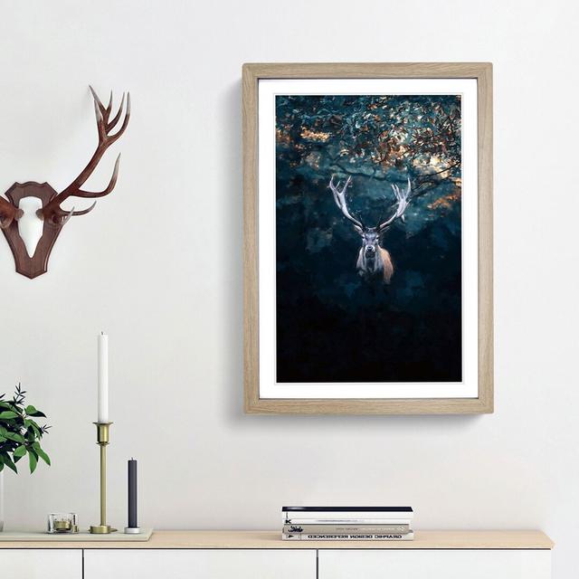 Deer Stag in the Forest in Abstract - Picture Frame Graphic Art Print East Urban Home Size: 48cm H x 36cm W x 2cm D, Frame Option: Oak Framed on Productcaster.