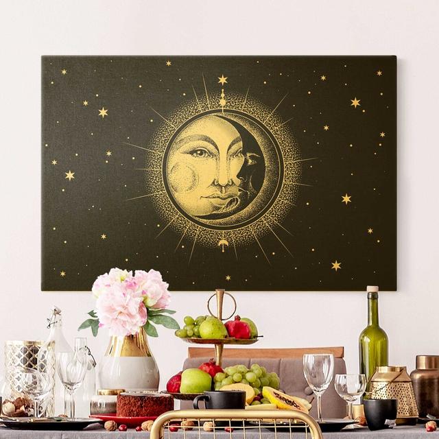 Vintage Sun and Moon Illustration - Wrapped Canvas Graphic Art Latitude Vive Size: 120cm H x 180cm W on Productcaster.