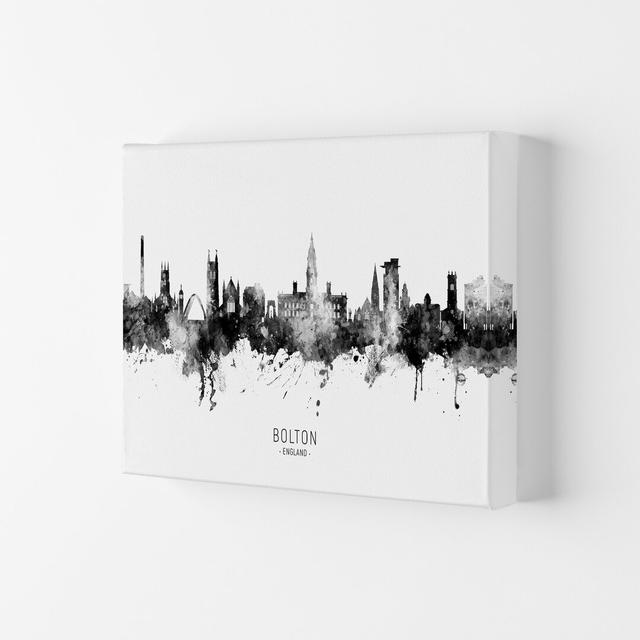 Bolton England Skyline Black White City Name by Michael Tompsett - Art Prints Latitude Run Size: 59.4cm H x 84cm W x 4cm D, Format: Wrapped Canvas on Productcaster.