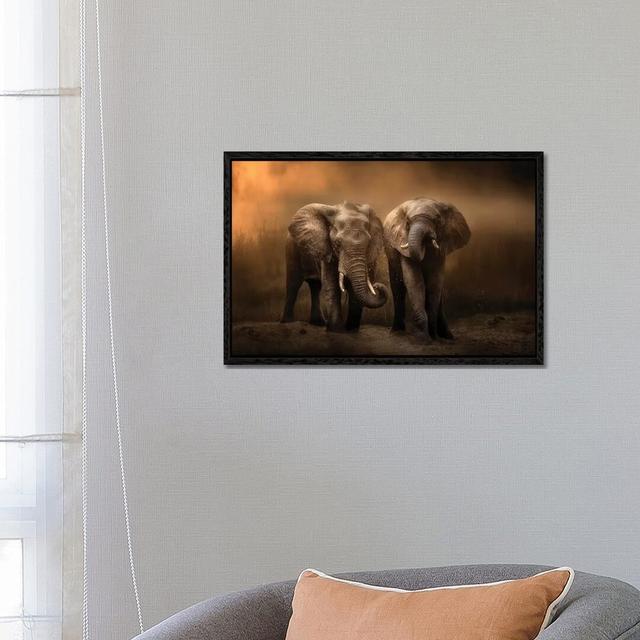 Elephants Dust Bath by Charlaine Gerber - Graphic Art Print on Canvas Bloomsbury Market Format: Black Framed, Size: 45.72cm H x 66.04cm W x 3.81cm D on Productcaster.