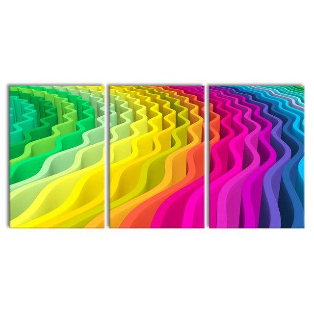 Colourful Wave Pattern - 3 Piece Wrapped Canvas Photograph Print East Urban Home Size: 120cm H x 240cm W on Productcaster.