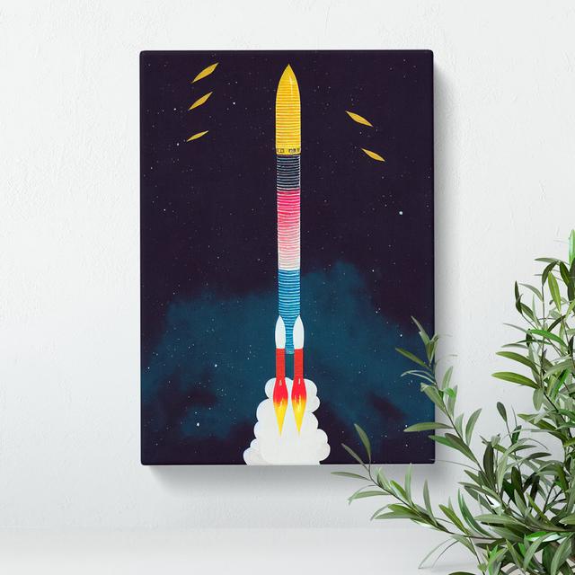 Spaceship Rocket Vintage Art No.3 - Wrapped Canvas Graphic Art Borough Wharf Size: 60cm H x 40cm W x 3cm D on Productcaster.