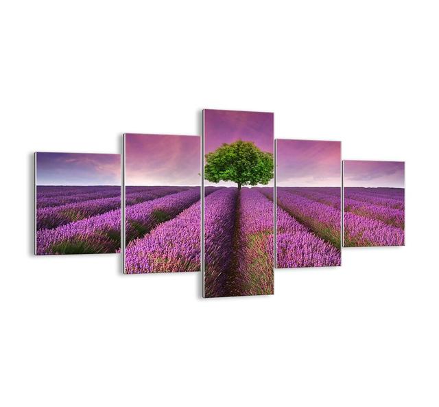 5-tlg. Glasbilder-Set - Fotografie „In Lavender Fields” Ebern Designs Größe: 70 cm H x 125 cm B x 1,8 cm T on Productcaster.