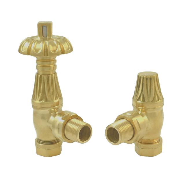 Traditional Thermostatic TRV Antique Design Angled Radiator Rad Valves Pair Antique Brass ClassicLiving Finish: Brushed Brass on Productcaster.