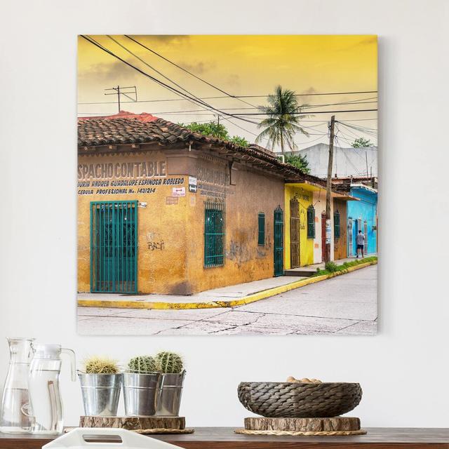 Colourful Street at Sunset - Wrapped Canvas Photograph Rosalind Wheeler Size: 50cm H x 50cm W on Productcaster.