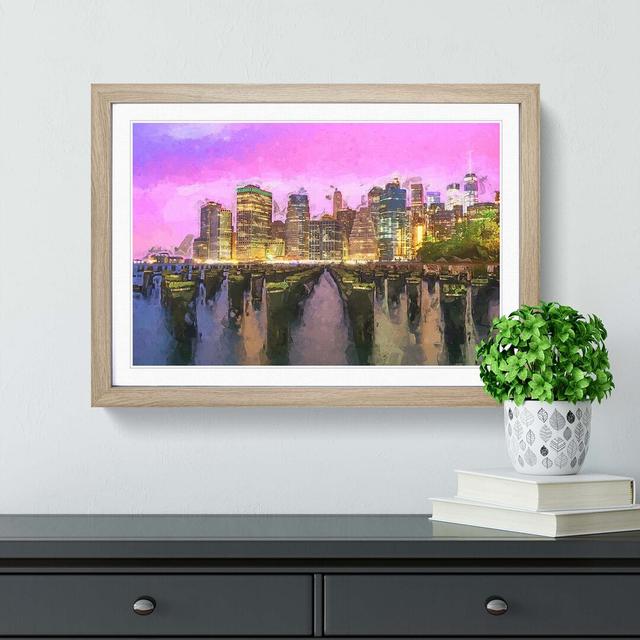 Manhattan from Brooklyn Bridge in Abstract - Picture Frame Graphic Art Print East Urban Home Frame Option: Oak, Size: 40cm H x 60cm W x 2cm D on Productcaster.