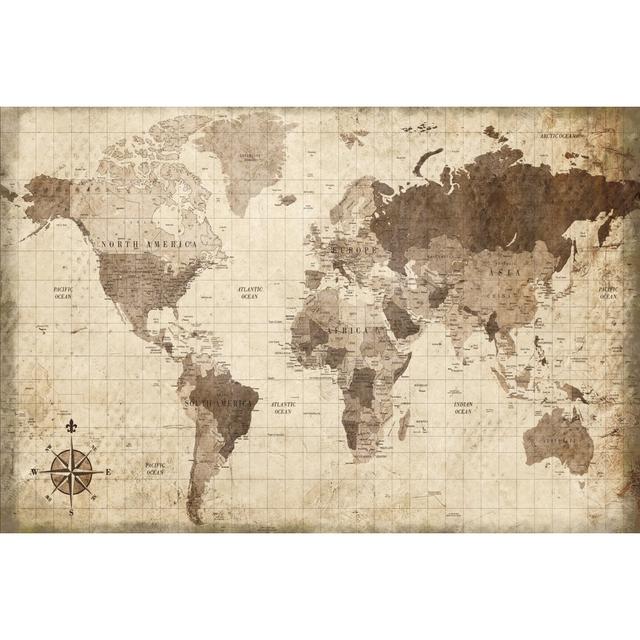 Distressed World Map - Wrapped Canvas Art Prints Breakwater Bay Size: 20cm H x 30cm W x 3.8cm D on Productcaster.