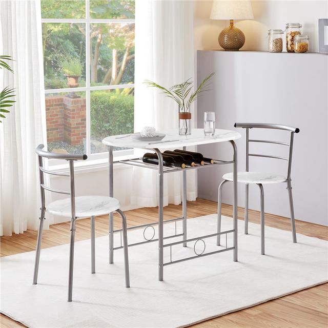 2 - Person Dining Set Yaheetech Size: 76" H x 49" W x 42" D, Colour: White/Silver on Productcaster.