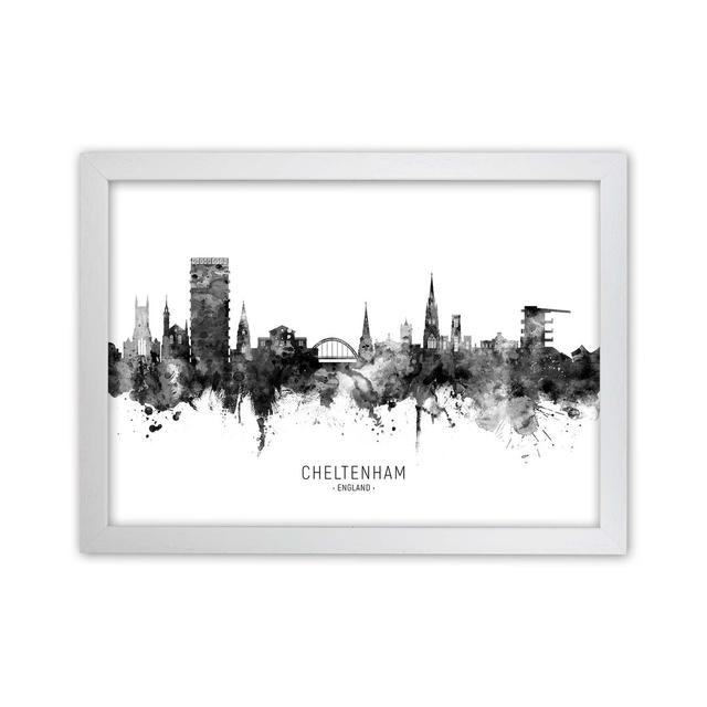 Cheltenham England Skyline Black White City Name by Michael Tompsett - Graphic Art Print Latitude Run Format: White Framed, Size: 34cm H x 46cm W x 3c on Productcaster.