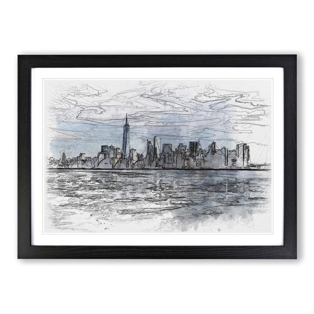 New York Skyline Vol.7 - Picture Frame Drawing East Urban Home Size: 65cm H x 90cm W x 2cm D, Frame Option: Black Framed on Productcaster.