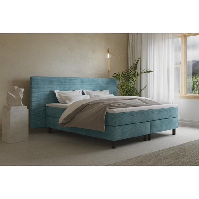 Echtes Boxspringbett Donatella mit Kaltschaum Topper, mit Cord Stoff bezogen Soft & Co. Farbe: Grautürkis, Matratzenhärte: H4 - ab etwa 100 kg, Größe: on Productcaster.