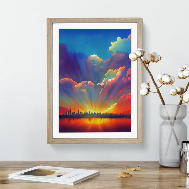 City Skyline In Watercolour No.4 - Single Picture Frame Print Marlow Home Co. Size: 34cm H x 25cm W x 2cm D, Frame Colour: Oak on Productcaster.