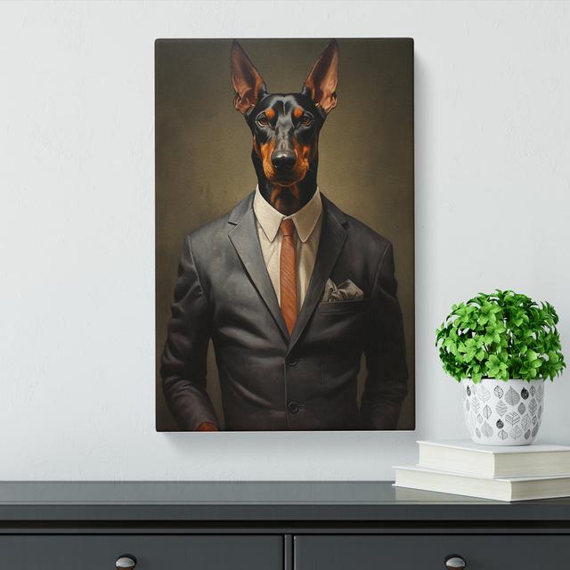 Doberman in a Suit Painting Happy Larry Size: 50cm H x 35cm W x 3cm D on Productcaster.