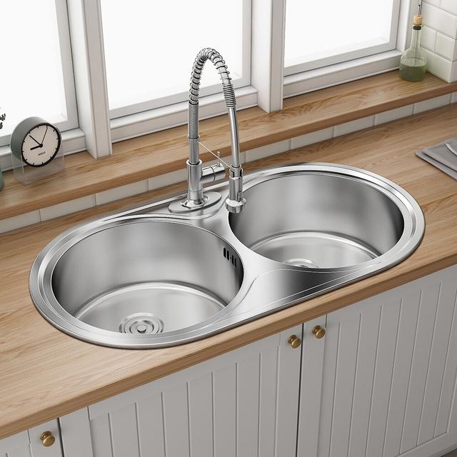 86Cm X 45Cm Double Bowl Inset Kitchen Sink Belfry Kitchen on Productcaster.