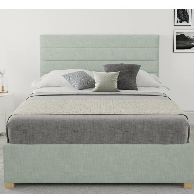 Tyson Upholstered Ottoman Bed Hykkon Size: Kingsize (5'), Colour: Nile Green on Productcaster.