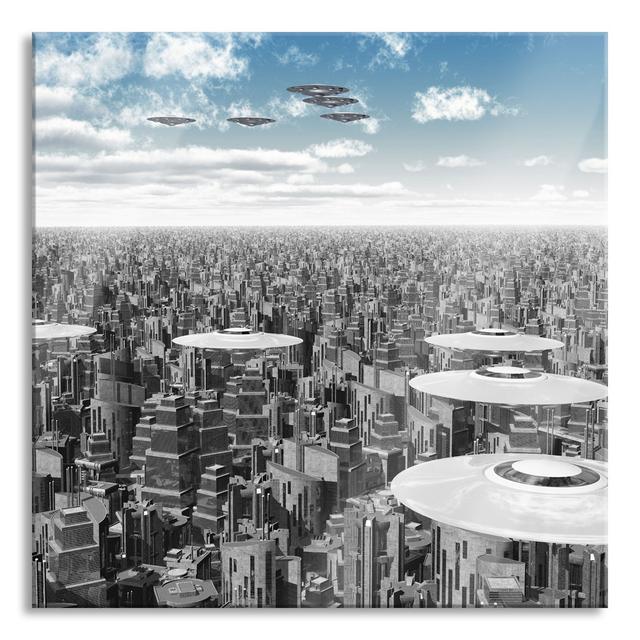 UFOs over the City - Unframed Photograph on Glass Ebern Designs Size: 70cm H x 70cm W x 0.4cm D on Productcaster.