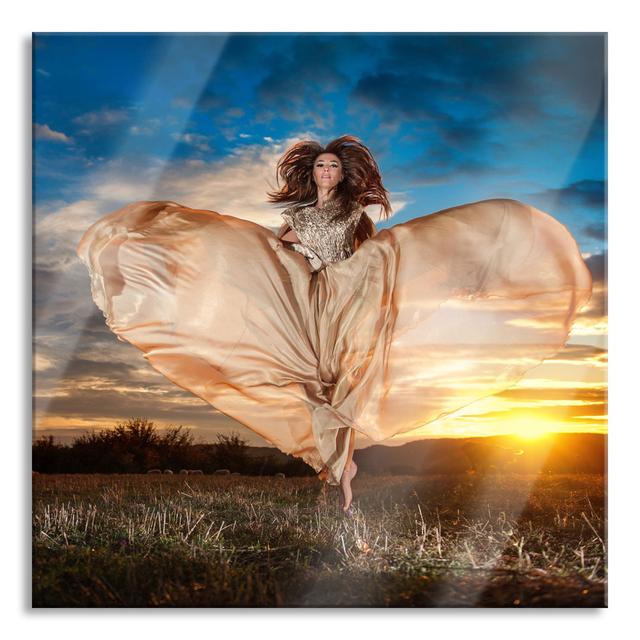 Woman In A Dress At Sunset - No Frame Print on Glass Brayden Studio Size: 60cm H x 60cm W x 0.4cm D on Productcaster.