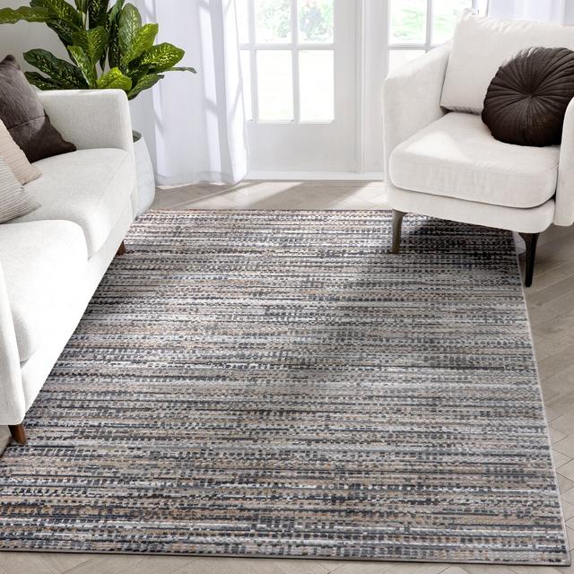 Well Woven Verity Zia Striation Modern Abstract Grey Beige Area Rug Well Woven Rug Size: Rectangle 160 x 220 cm on Productcaster.