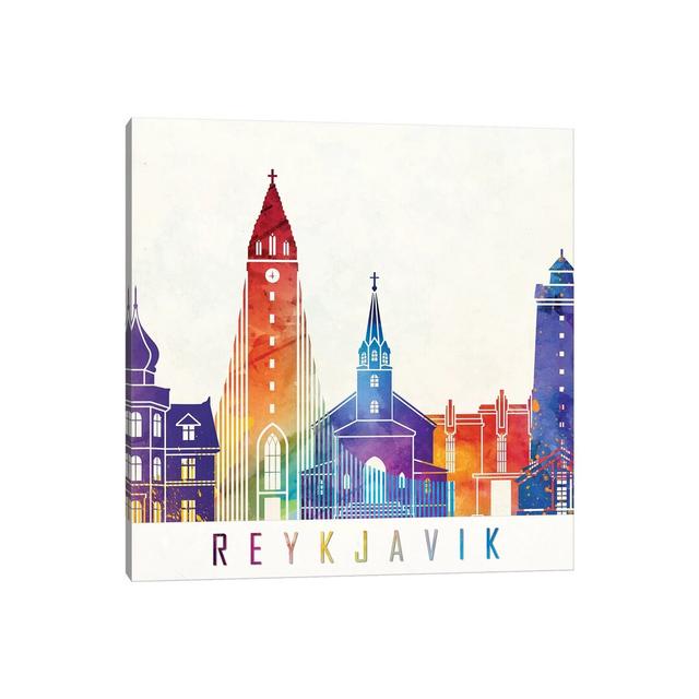 Reykjavik Landmarks Watercolor Poster by Paul Rommer - Wrapped Canvas Print Wayfair Samples Size: 45.72cm H x 45.72cm W x 1.91cm D on Productcaster.