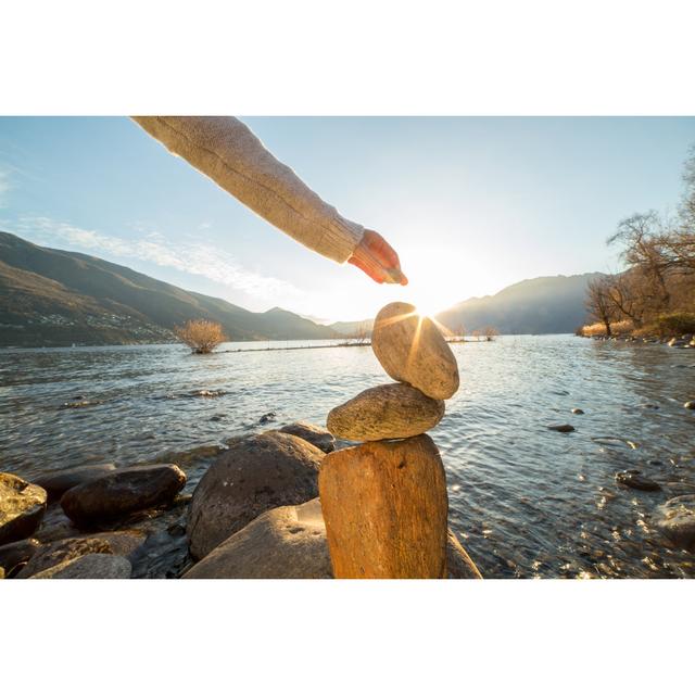 Stacking Rocks By The Lake by Swissmediavision - No Frame Art Prints on Canvas Beachcrest Home Size: 60cm H x 90cm W on Productcaster.