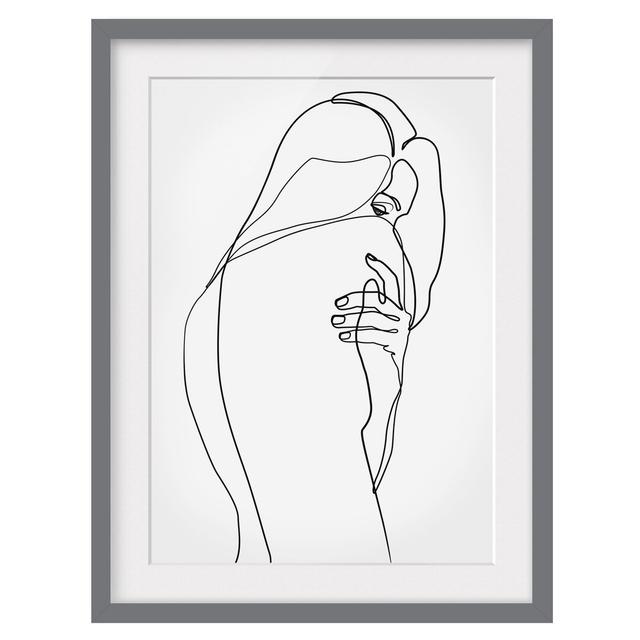 Picture With Frame - Line Art Female Nude Shoulder Black White - Portrait 4:3 - B Ivy Bronx Size: 55cm H x 40cm W x 2cm D, Frame Option: Grey on Productcaster.