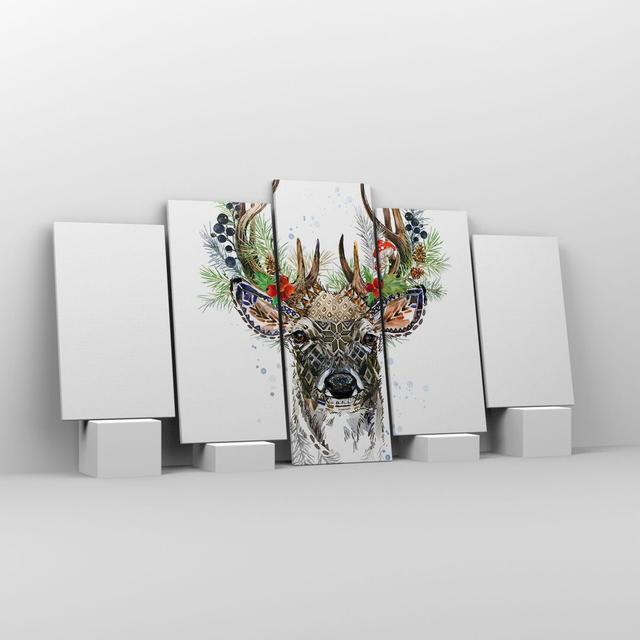 Surrealism Deer Boho - 5 Piece Wrapped Canvas Graphic Art Union Rustic Size: 85cm H x 160cm W x 1.8cm D on Productcaster.