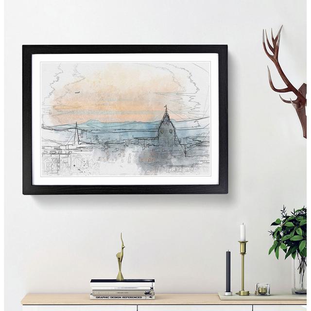 Edinburgh Skyline in Scotland in Abstract - Picture Frame Graphic Art Print on MDF East Urban Home Size: 27cm H x 36cm W x 2cm D, Frame Option: Black on Productcaster.