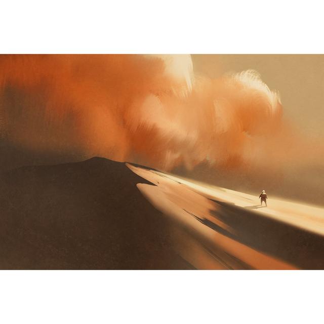 Sandstorm in Desert and Hiking Man - Wrapped Canvas Painting Ebern Designs Size: 81cm H x 122cm W x 3.8cm D on Productcaster.