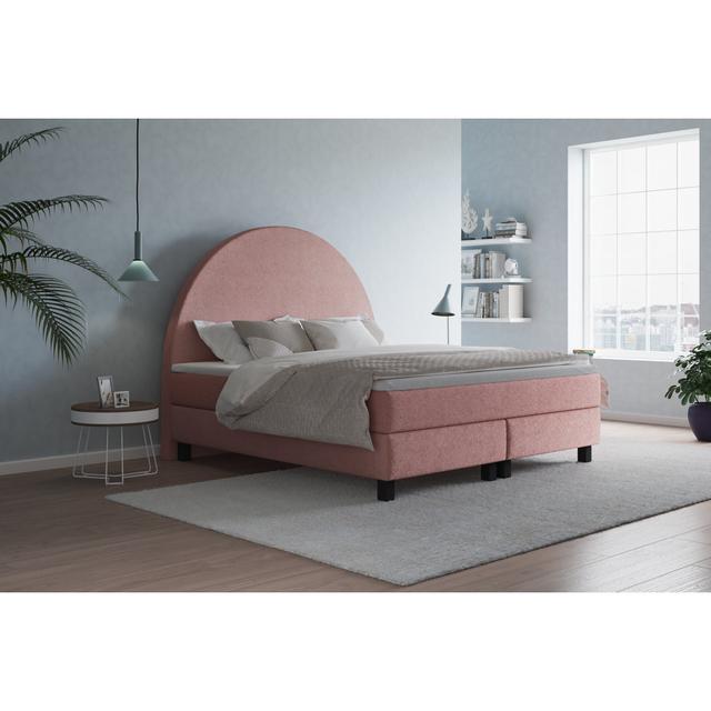 Echtes Boxspringbett Ladonda mit Kaltschaum Topper, mit Bouclé Stoff bezogen ModernMoments Farbe: Altrosa, Matratzenhärte: H3 - ca. 75-100 kg / H4 - a on Productcaster.