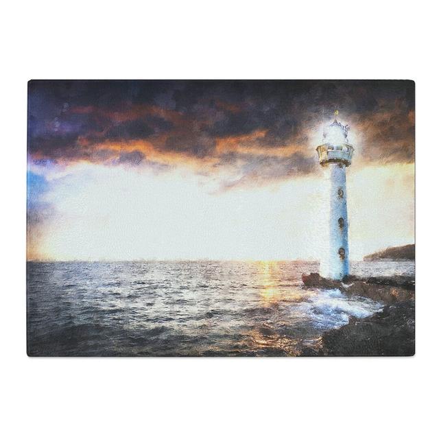 Tempered Glass Lighthouse & Seascape Evening Glow Chopping Board East Urban Home Size: 20 cm x 28.5 cm on Productcaster.