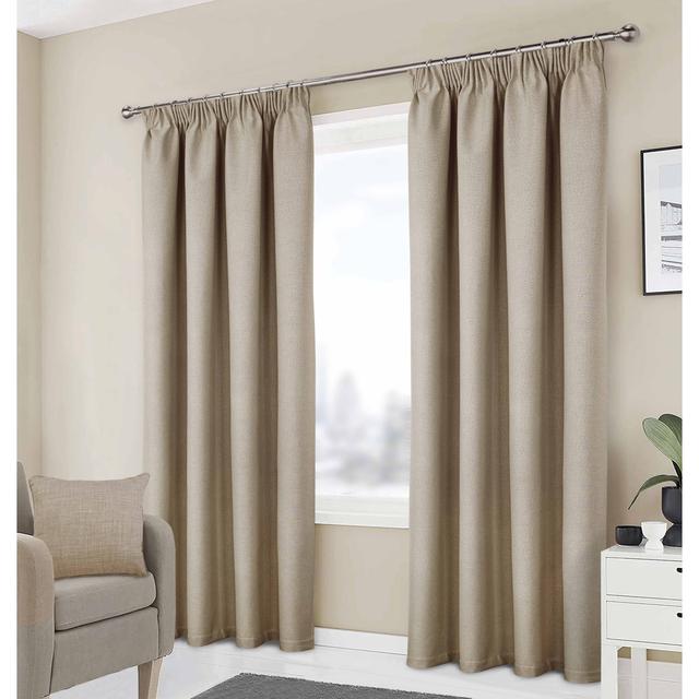 Milciades Blackout Pencil Pleat Curtain Pair 17 Stories Curtain Colour: Natural, Panel Size: 274 W x 183 D cm on Productcaster.