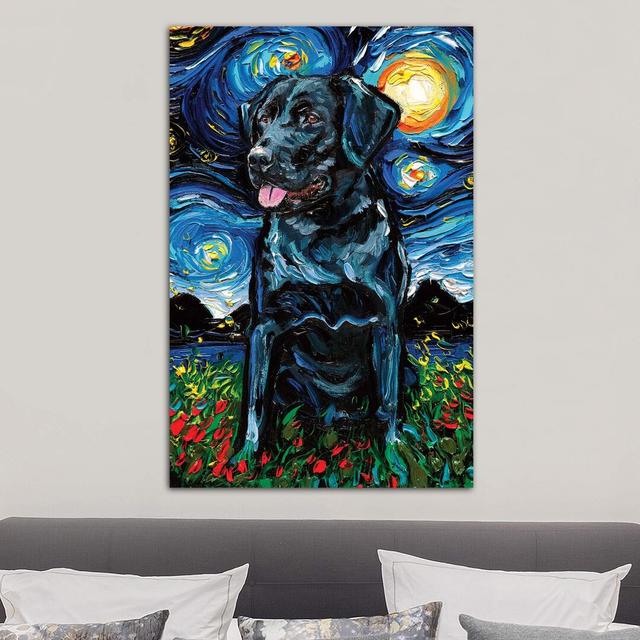 Black Labrador Night IV by Aja Trier - Wrapped Canvas Painting Latitude Run Size: 101.6cm H x 66.04cm W x 3.81cm D on Productcaster.