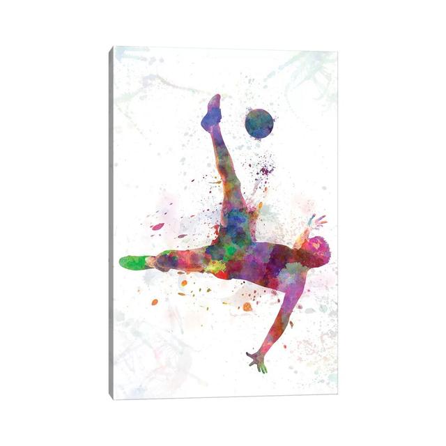 Man Soccer Football Player Flying Kicking IV by - Wrapped Canvas Painting Latitude Run Size: 101.6cm H x 66.04cm W x 3.81cm D on Productcaster.