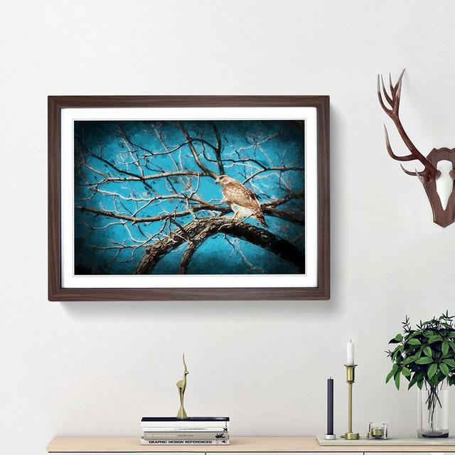 Hawk Bird in the Tree in Abstract - Picture Frame Graphic Art Print East Urban Home Frame Option: Walnut Framed, Size: 27cm H x 36cm W x 2cm D on Productcaster.