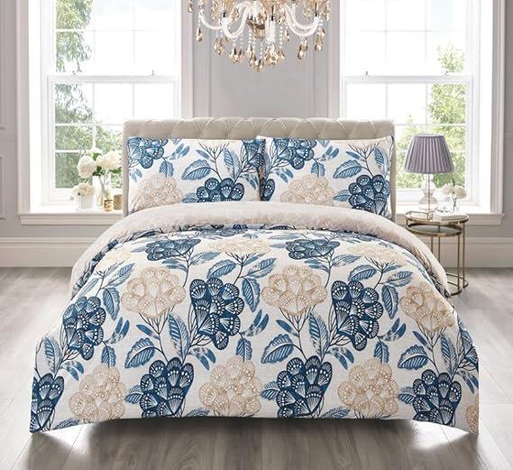 Aleese Reversible Duvet Cover Set Marlow Home Co. Size: Kingsize - 2 Pillowcases, Colour: Bloom Blue on Productcaster.