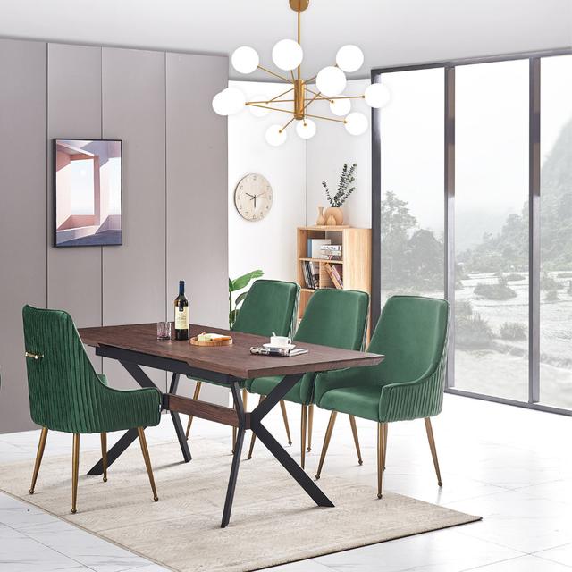 Gwydion Extendable Dining Set Fairmont Park Colour (Table Base): Black, Colour (Chair): Green, Colour (Table Top): Walnut on Productcaster.