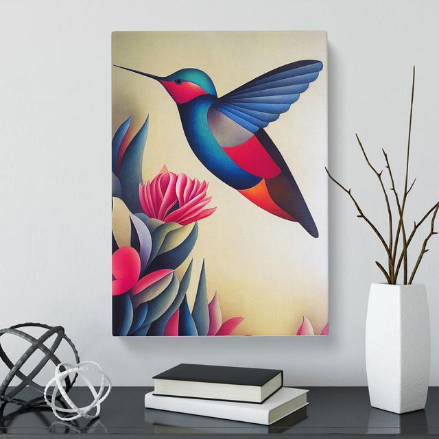 Laymoune Hummingbird Retro - Wrapped Canvas Graphic Art Marlow Home Co. Size: 50cm H x 35cm W x 3cm D on Productcaster.