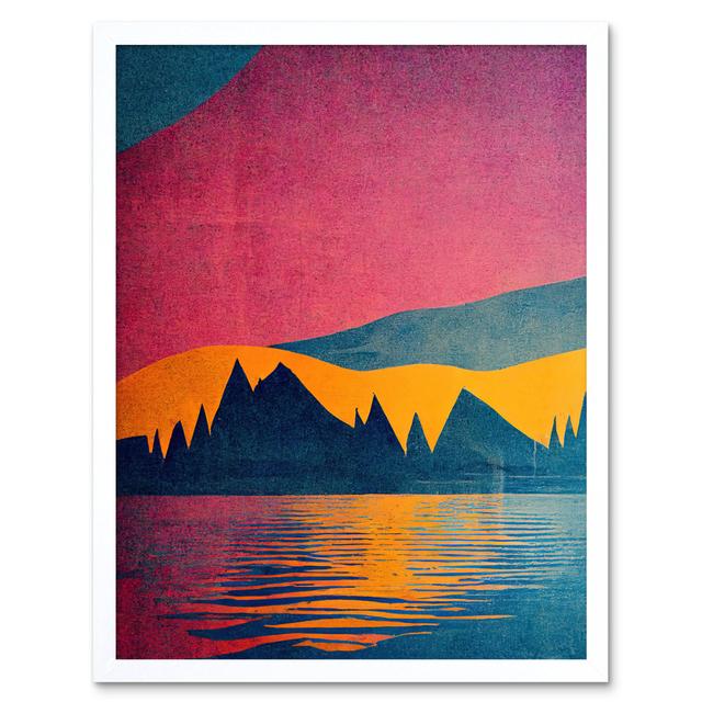 Sunset Lakeside Modern Pop Art - Print Wee Blue Coo Format: White Framed Paper, Size: 43cm H x 33cm W x 2cm D on Productcaster.