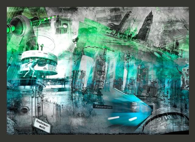 Berlin Collage 2.8m x 400cm Wallpaper East Urban Home Colour: Green, Size: 210cm L x 300cm W on Productcaster.