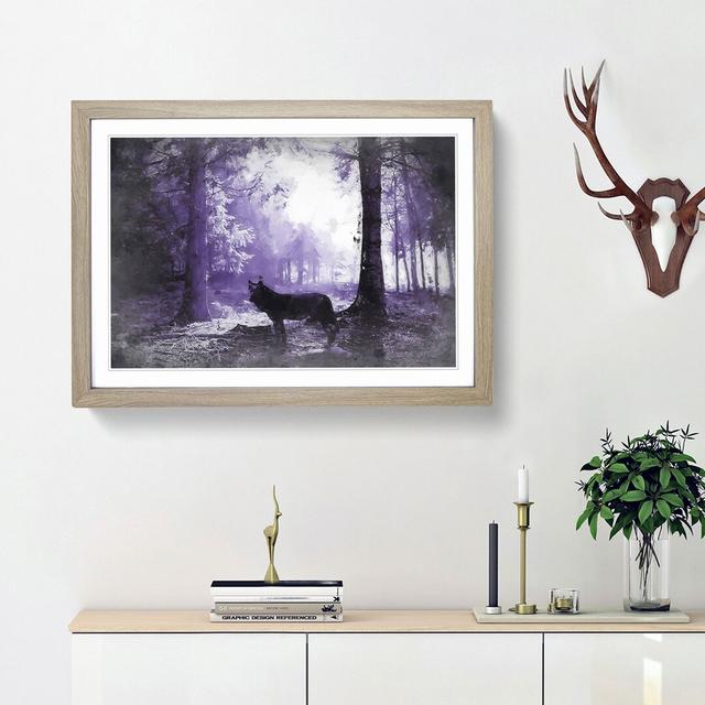 Black Wolf in a Purple Forest in Abstract - Picture Frame Painting Print East Urban Home Size: 36cm H x 48cm W x 2cm D, Frame Option: Oak Framed on Productcaster.