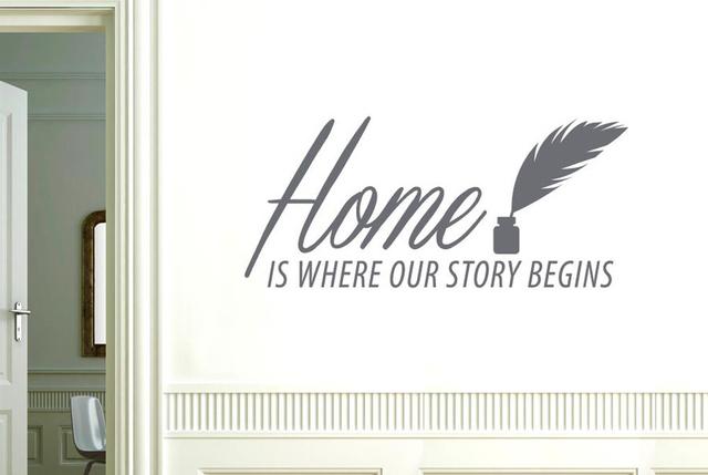 Home Is Where Our Story Begins Wall Sticker 17 Stories Colour: Dark Red, Size: Medium on Productcaster.